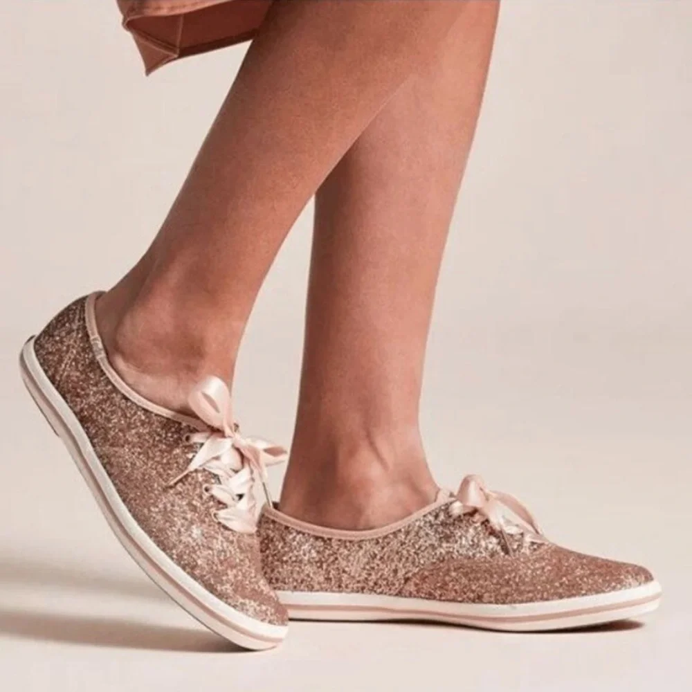 Kate Spade Keds Glittery Lace Up Sneakers
